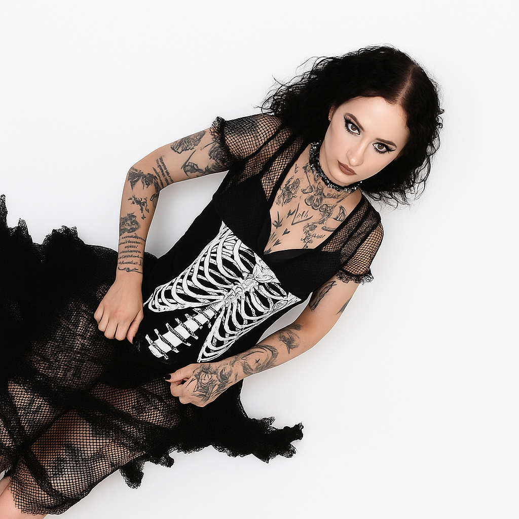 Skeleton Spell Strapless Bustier Top in Gothic Bone Print