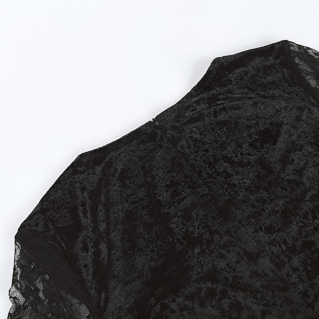 Gothic Lace Velvet Dress with High Slit and Bell Sleeves