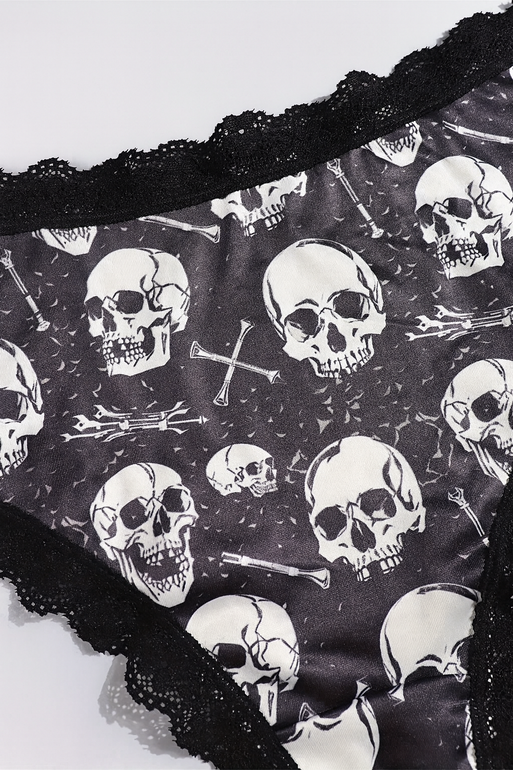 4pcs Gothic Women’s Lace Hipsters - Halloween Skull, Eyeballs, Stars & Mushrooms Allover Print Low-Rise Panties with Contrast Lace Trim, Comfy Stretch Intimates for Women