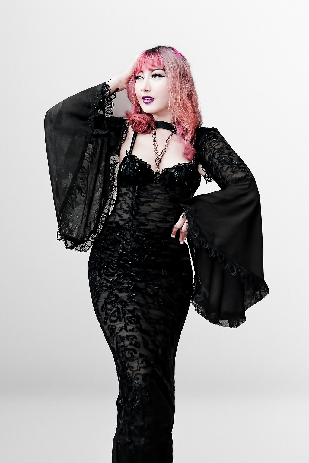 Gothic Lace Bell Sleeve Overlay Top