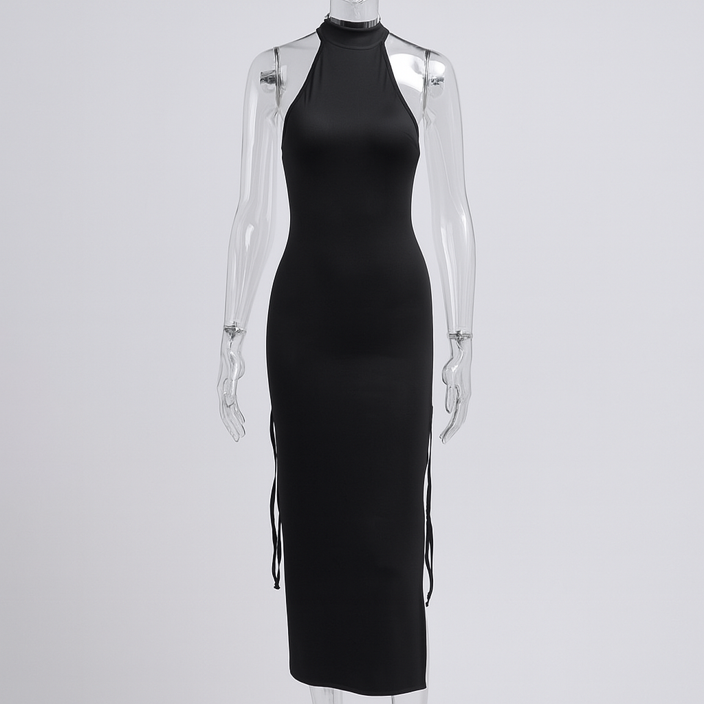 Knit High Neck Sleeveless Hollow Out Dress