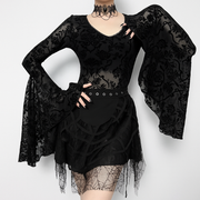 Velvet Shadow Gothic Flare Sleeve Top