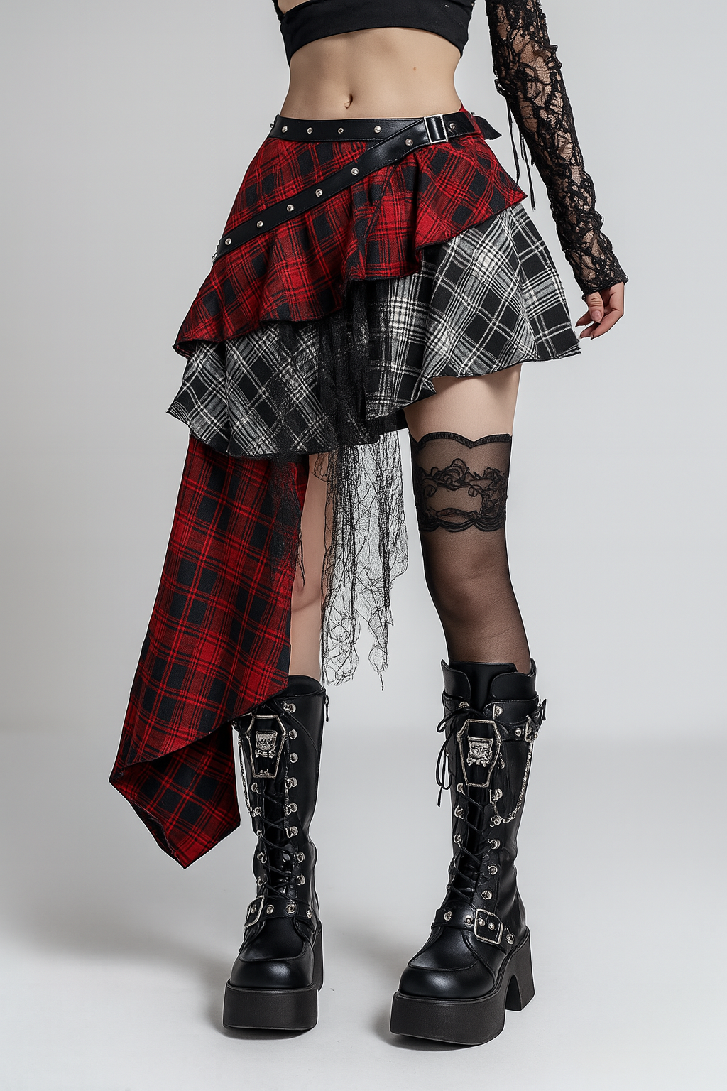 Gothic Asymmetrical Plaid Bodycon Skirt