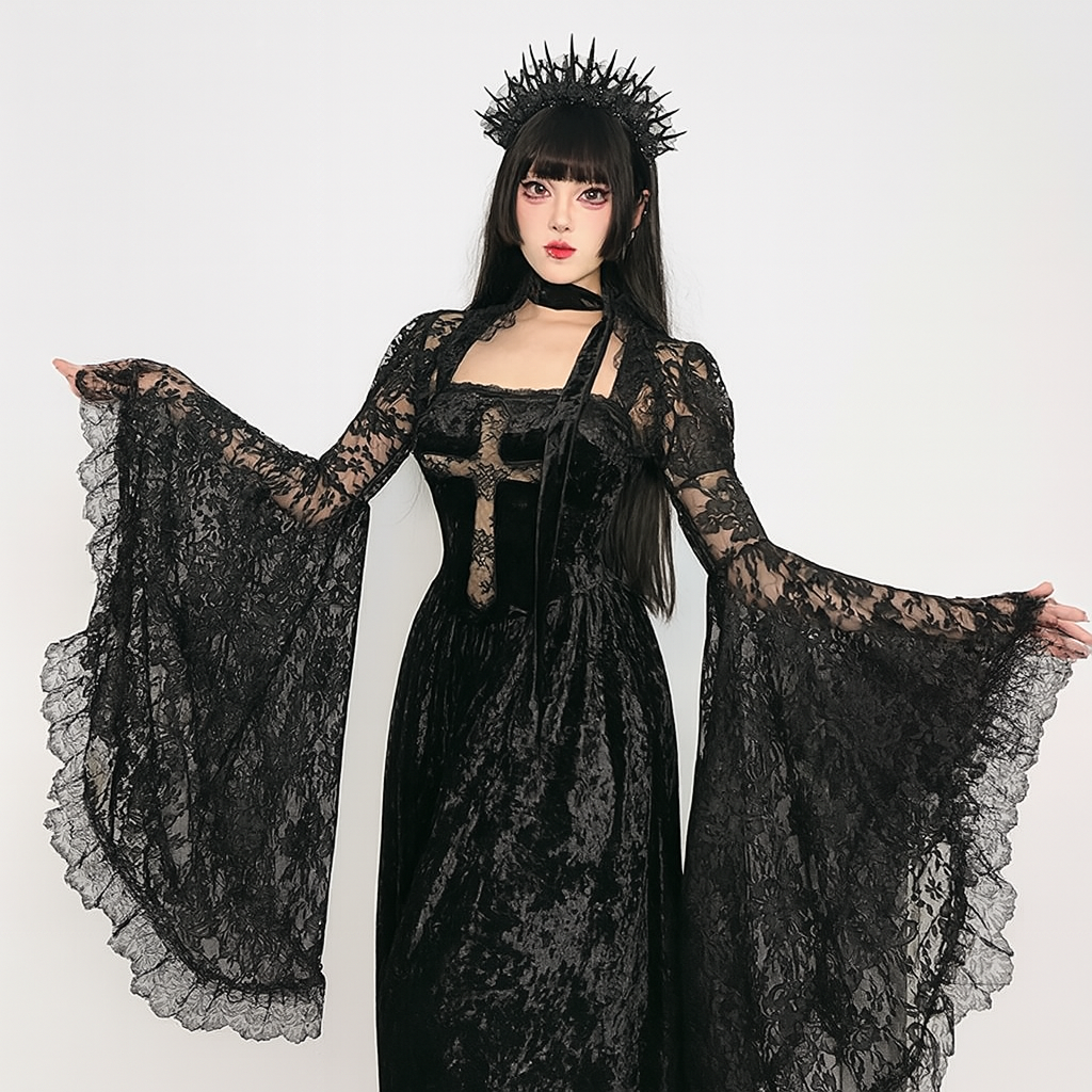 Dark Cross Embroidered Gothic Dress
