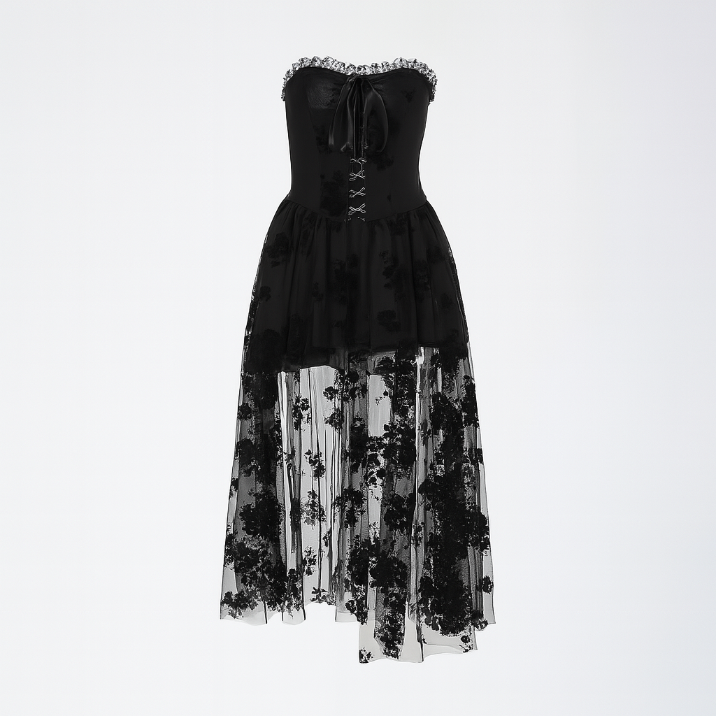 black dress with white lace overlay Gothic Bride For this style Style:S26D211710 VINTAGE VANILLE COTTON Ivory Silk Maxi Slip
