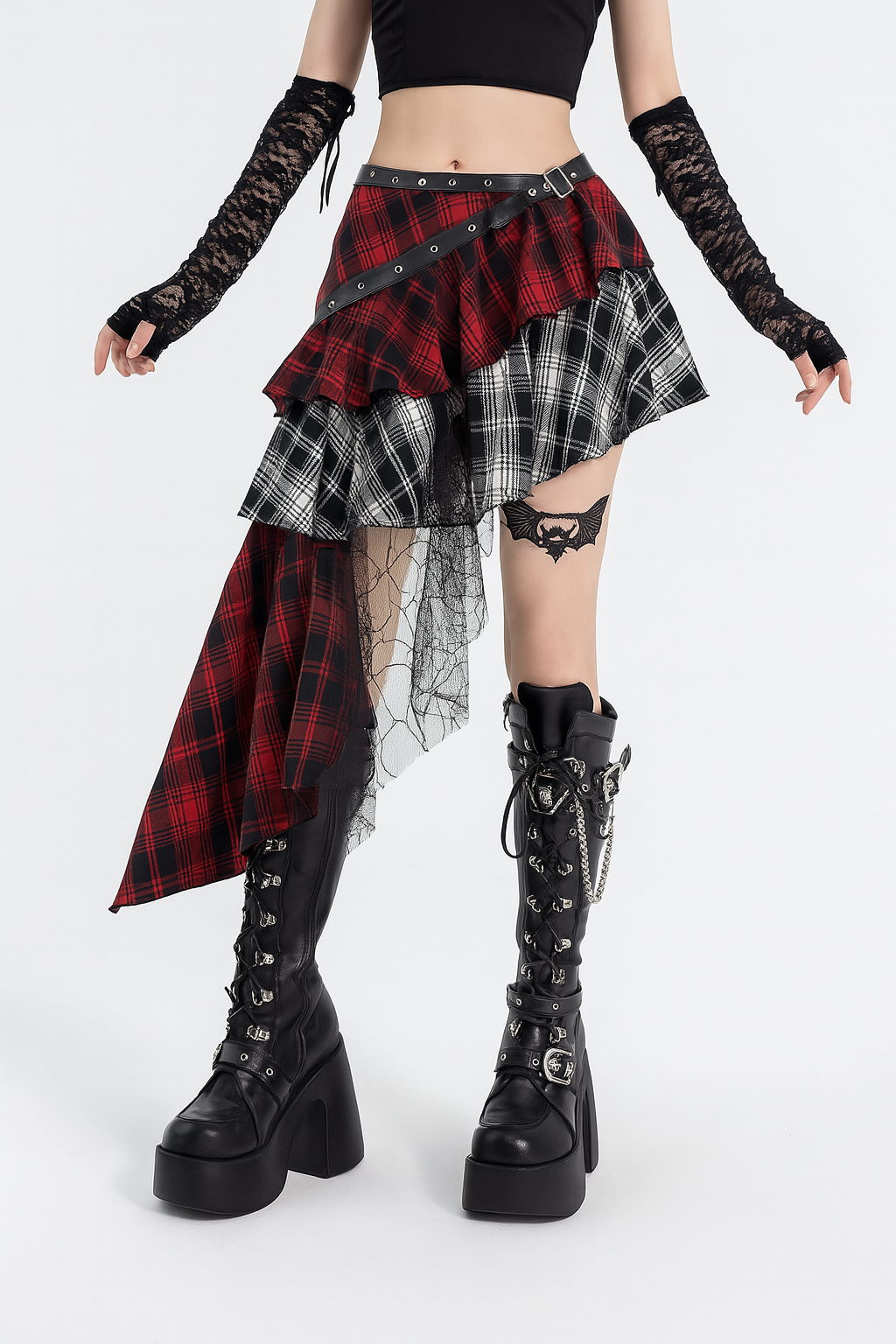 Gothic Asymmetrical Plaid Bodycon Skirt