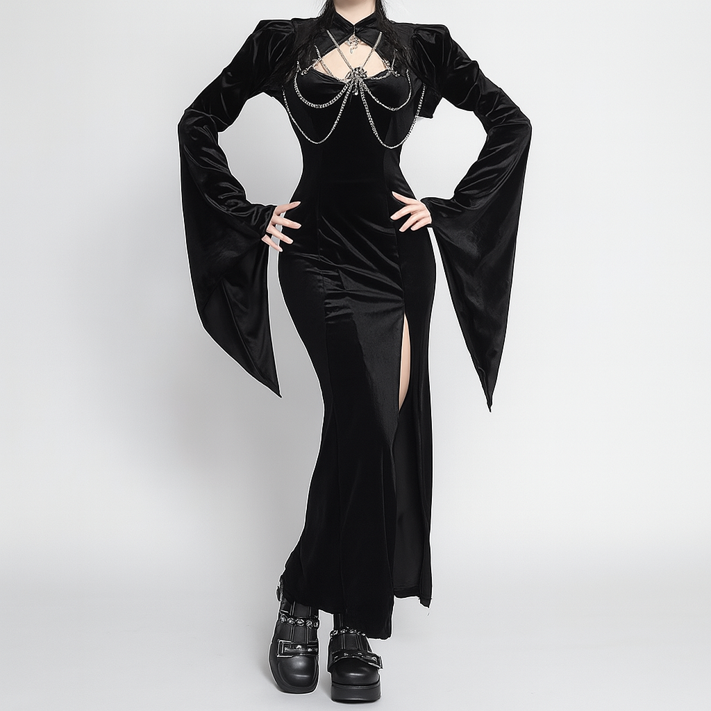 Elegant Velvet Bell Sleeve Gothic Top
