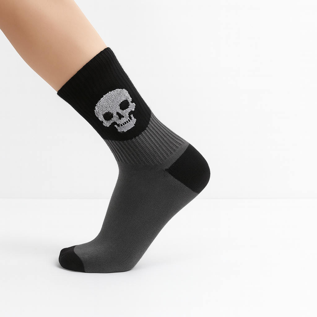 6 Pairs Halloween Skull Print Socks - Comfortable, Casual, and Versatile Knee-High Socks for Couples, Machine Washable, 280g/m², Casual Wear|Skull Print Socks| Construction