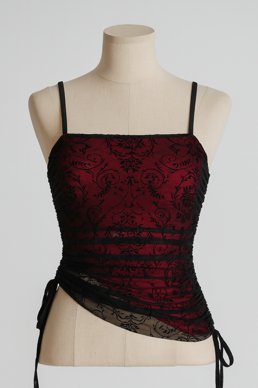 Flirty Lace Gothic Two-Piece Set in Deep Red and Black