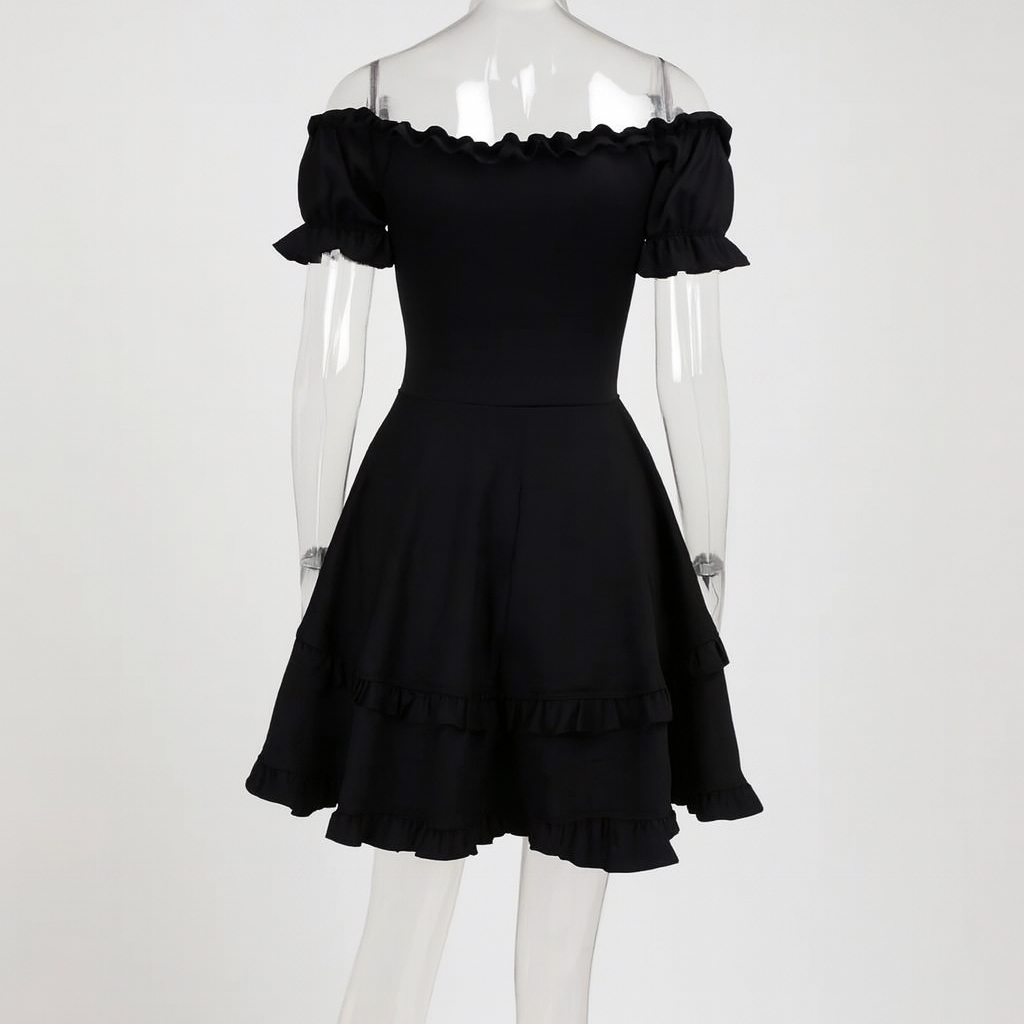 Gothic Off-Shoulder Ruffle Mini Dress for Dark Street Style