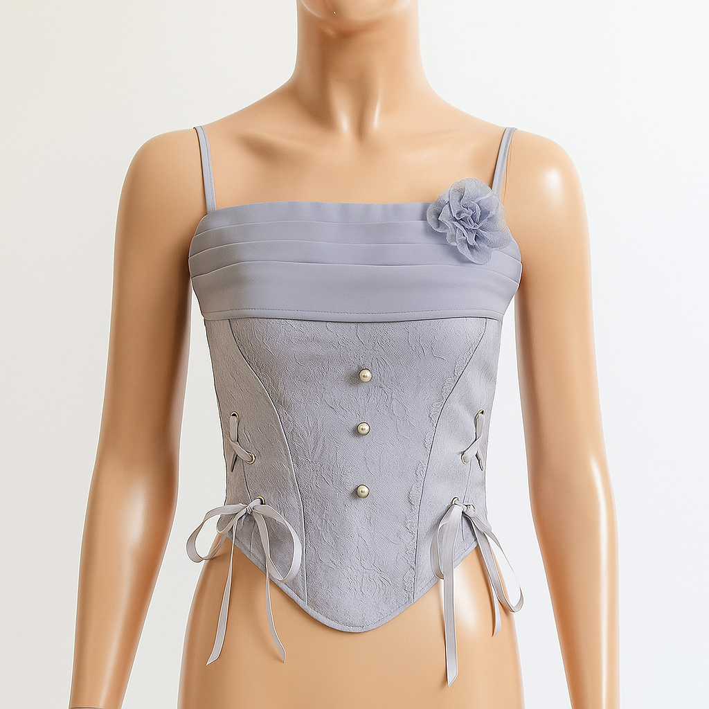 Silver Gray Gothic Floral Asymmetrical Skirt Set