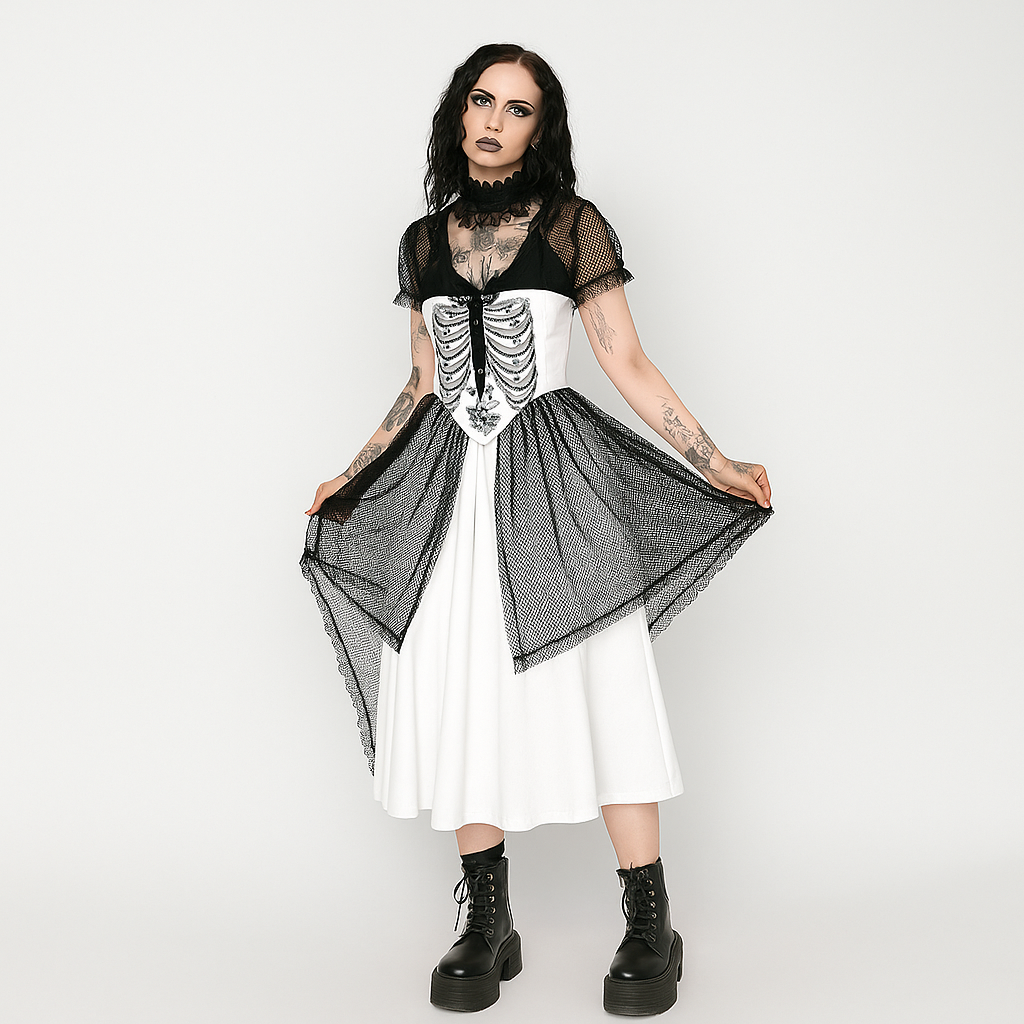 Skeleton Spell Strapless Bustier Top in Gothic Bone Print