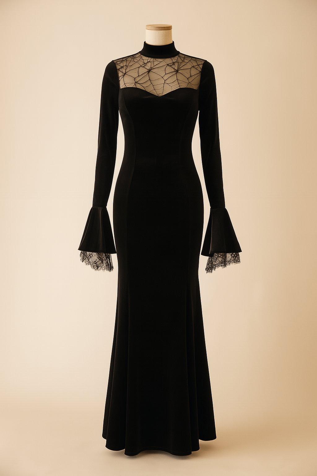 Spiderweb Lace Gothic Dress with Flared Sleeves