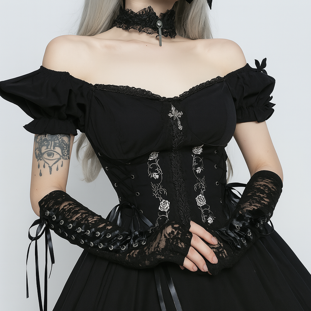 Gothic Black A-Line Mini Dress with V-Neck and Sleeveless Design