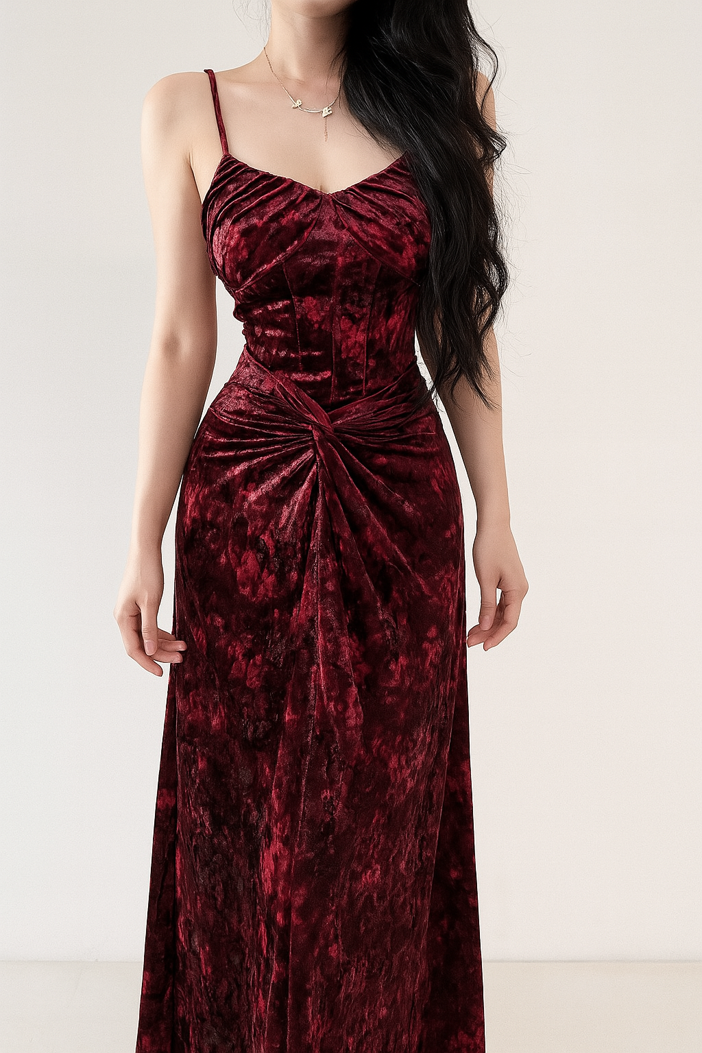 Gothic Velvet Maxi Dress with Elegant V-Neckline