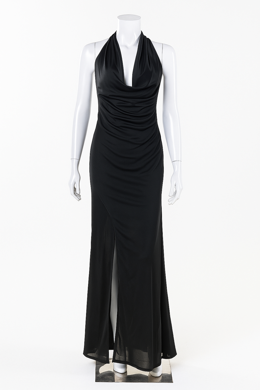 Gothic Crossback Halter Dress with High Slit and Open Back