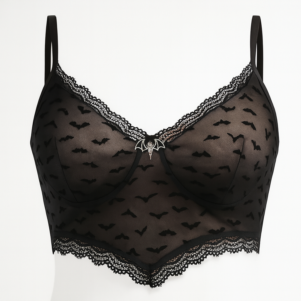 Bat Print Lace Crop Top for Alternative Fashion