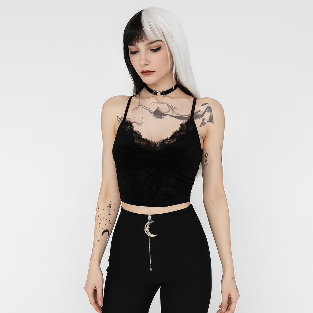 Cropped Lace Gothic Top with Adjustable Straps