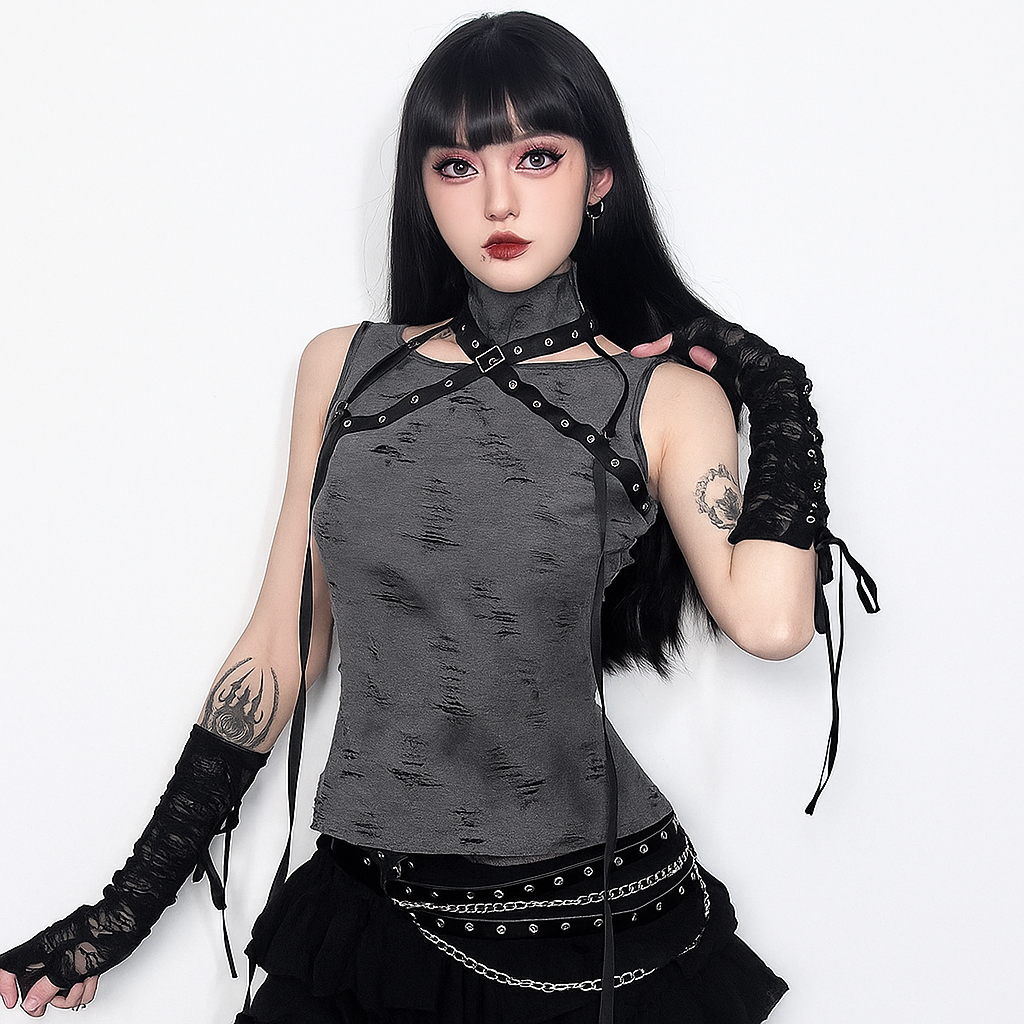 Gothic Star Cutout Halter Tank Top for Alternative Summer Fashion