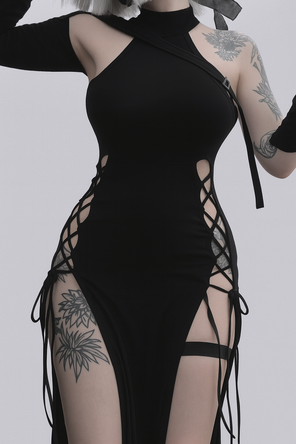 Knit High Neck Sleeveless Hollow Out Dress