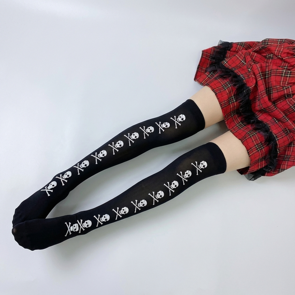 3 pairs of Halloween-themed skull and bat full-body print funny Women's over-the-knee socks, soft, comfortable, tight and high-stretch socks, suitable for parties and daily wear