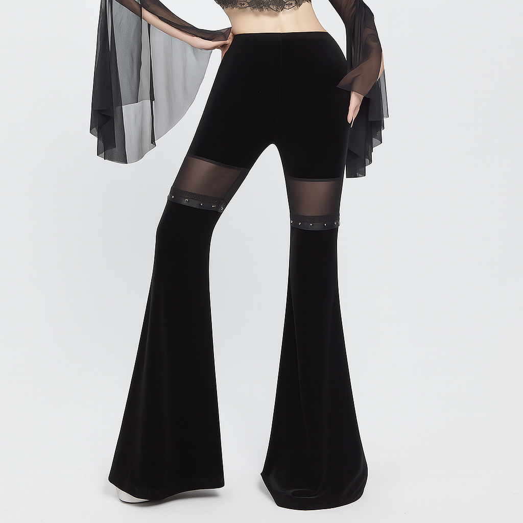 High Waisted Fishnet Flare Pants for Dark Romantic Fashion