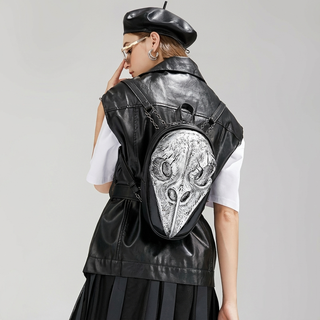 A Vintage Medieval-Style Backpack Designed Like a Plague Doctor'S Bag, Featuring a Bird Beak Design Made of Popular. This 3D Stereoscopic Backpack Is Suitable for Both Men And Women, Embodying a Fashionable New Trend with Rivet Punk And Gothic Casual Elem