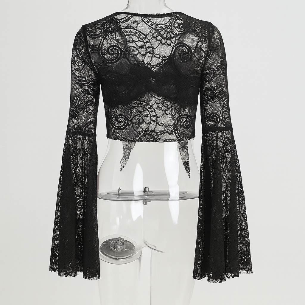 Occult Luxury Lace Crop Top with Flared Sleeves