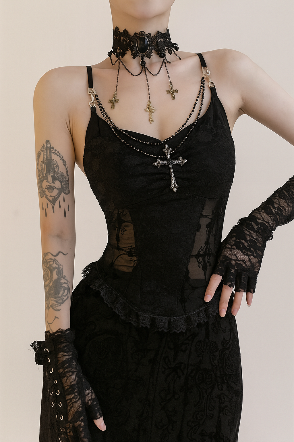 Dark Gothic Chain-Detach Tank Top with Witchy Style