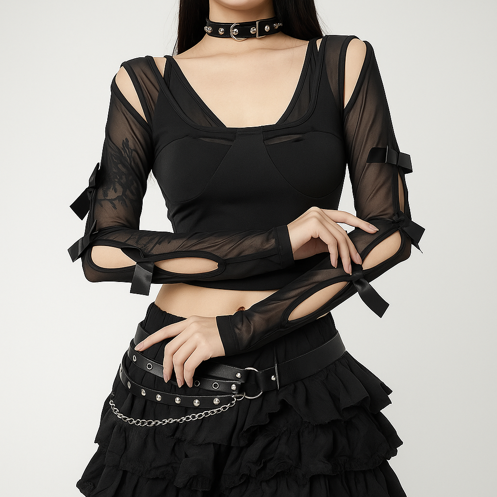 Witchy Mesh Crop Top with Bow Detail