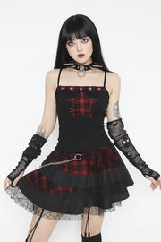 Pentagram Print Checkered Crop Top Gothic Grunge Style