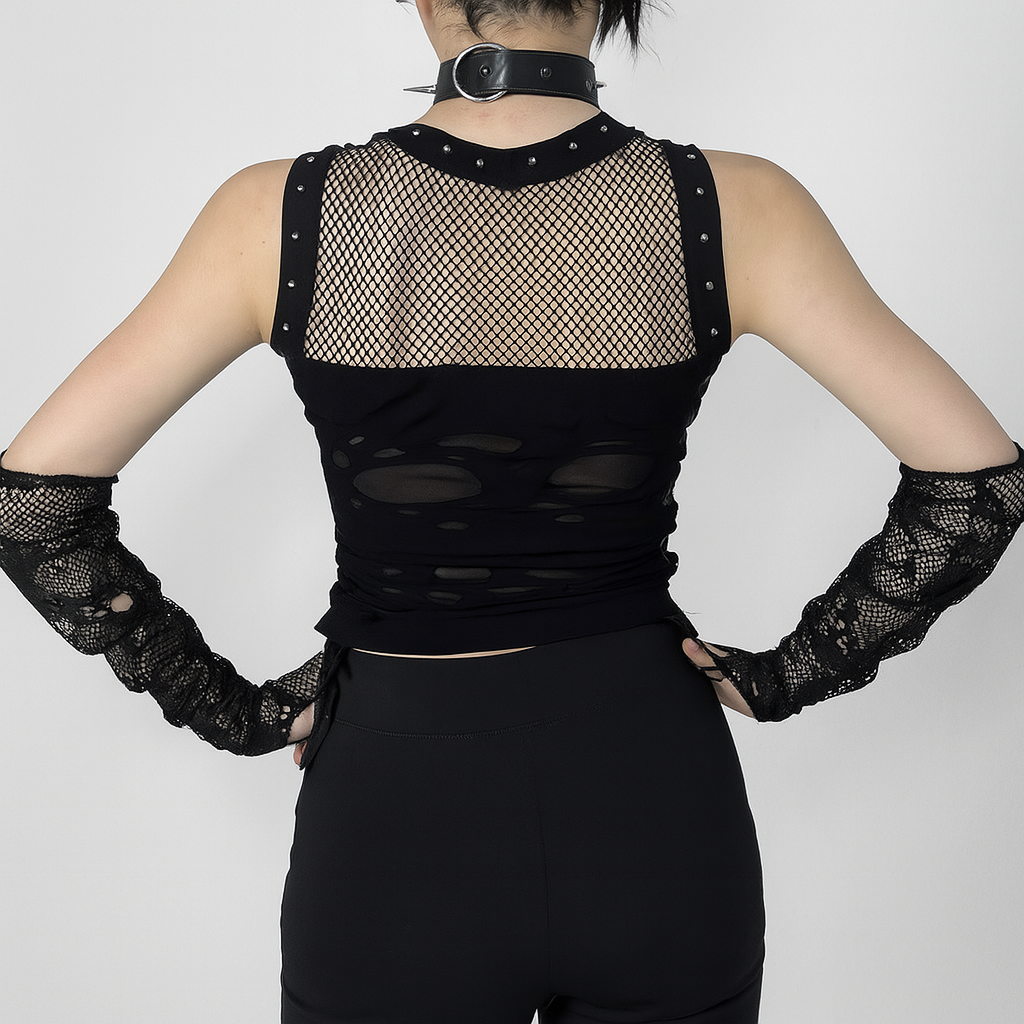 Gothic Sheer Distressed Tank Top for Modern Goth Fashion