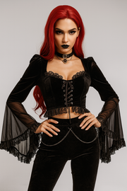 Gothic Velvet Mesh Bell Sleeve Tee
