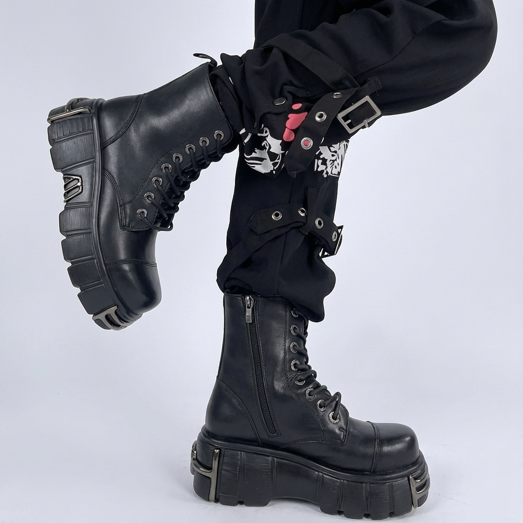 Y2K Punk-Inspired Women's Ankle Boots - Lace Up & Zip, High Heel Platform with Round Toe, Faux Cover Motorcycle Booties for All Seasons