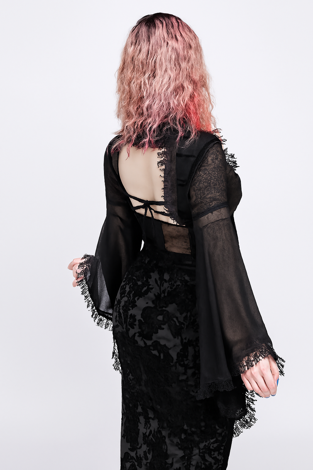 Gothic Lace Bell Sleeve Overlay Top