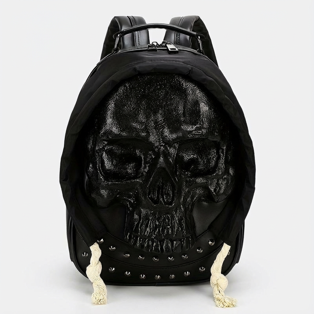 Men's & Women's Gothic Backpack - Halloween Party Costume Bag with Realistic 3D Skull, Black Gothic Backpack, Adjustable Strap, Zipper Closure - for School, Everyday, Costume Events - Edgy Streetwear Backpack, Halloween Clothes