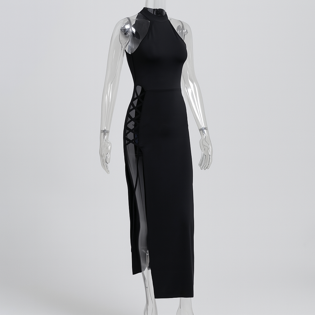 Knit High Neck Sleeveless Hollow Out Dress