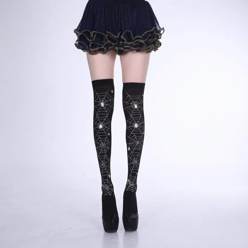 3 pairs of Halloween-themed skull and bat full-body print funny Women's over-the-knee socks, soft, comfortable, tight and high-stretch socks, suitable for parties and daily wear