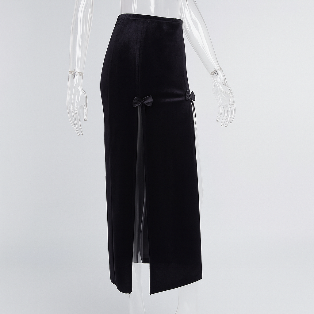 Witchy High Waist Slit Skirt in Black Velvet