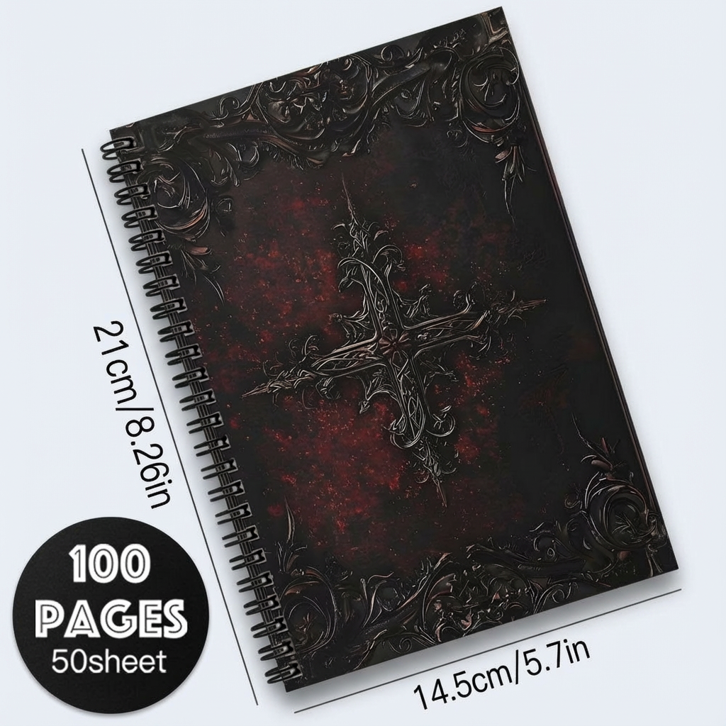 1pc Gothic Spiral Notebook Journal - Witchy Mystical Design with Red Glowing Orb & Black Lace, 100 Pages, Perfect for Travel, Office, Daily Writing & Gift for Teens and Adults, Gothic Journaling | Elegant Cover Design | Durable Spiral Binding, Gothic Jour