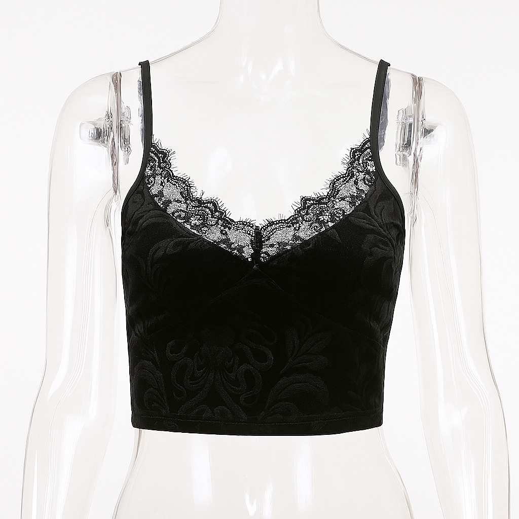 Cropped Lace Gothic Top with Adjustable Straps