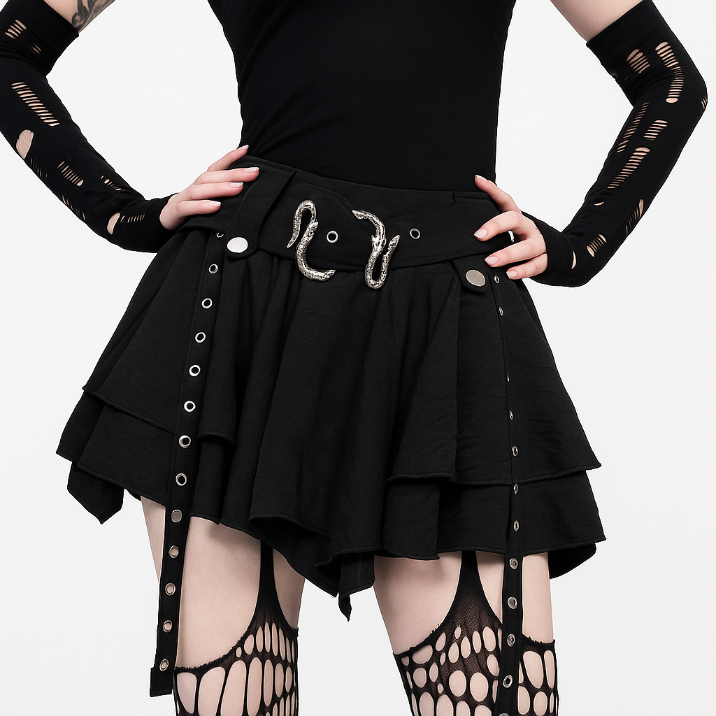 Irregular Metal Skirt with Pleats for Alternative Fashion
