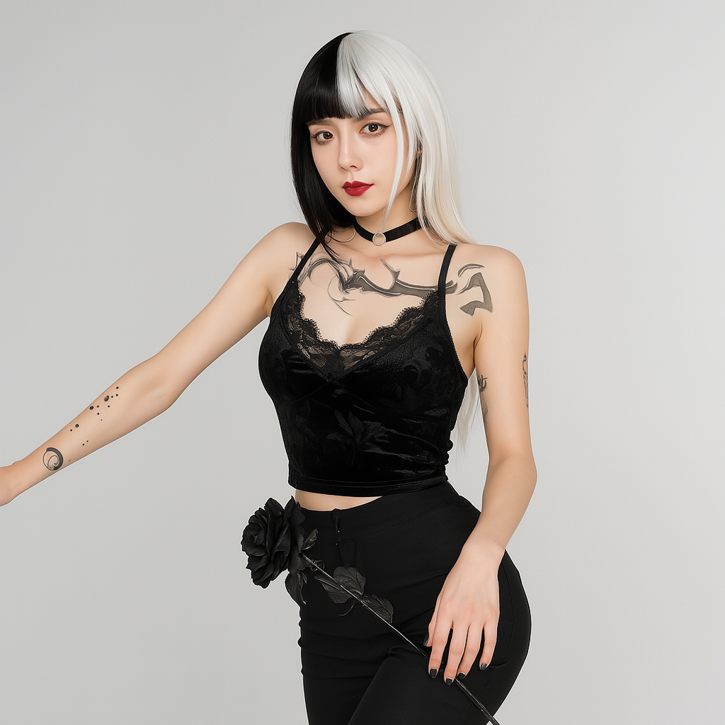 Cropped Lace Gothic Top with Adjustable Straps