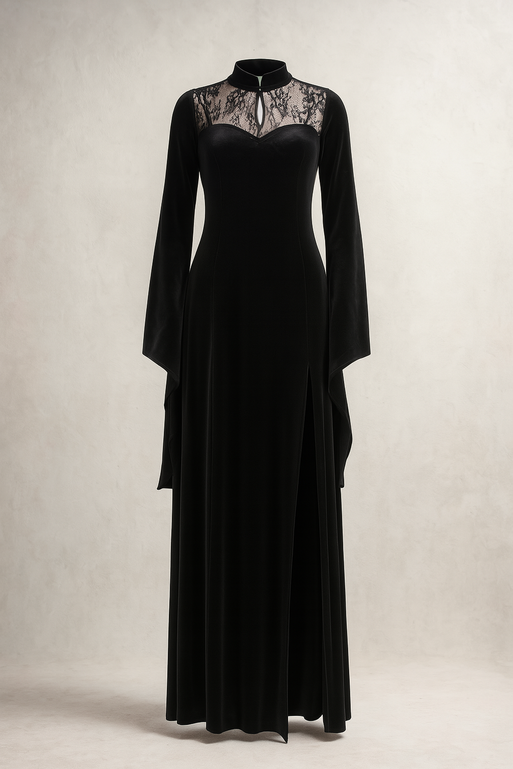 Witchy Lace Slit Maxi Dress for Gothic Elegance