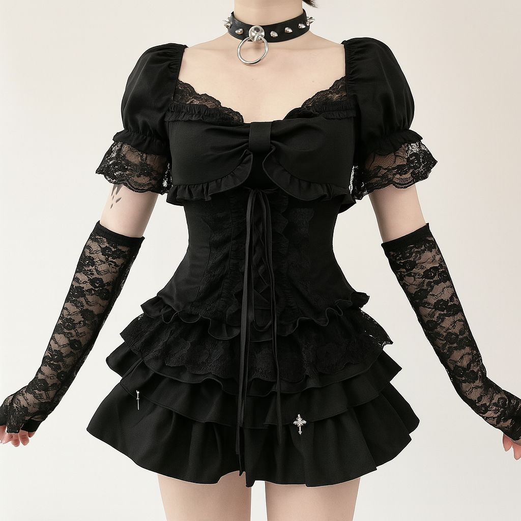 Lace-Up Gothic Ruffle Shirt for Alternative Fashion