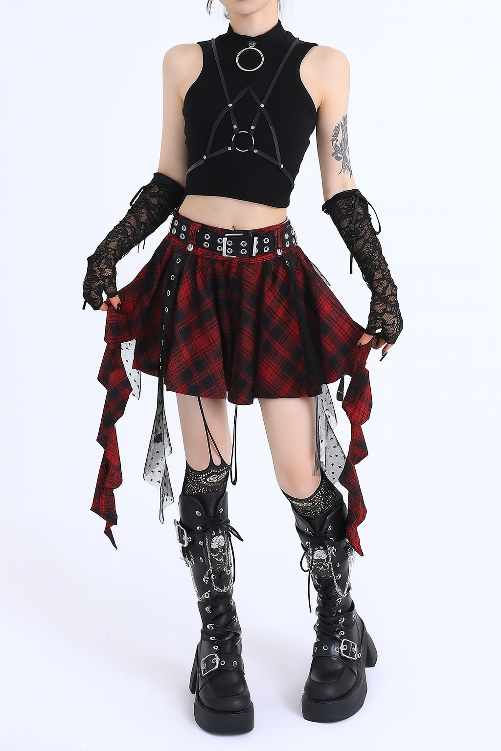 Gothic Plaid Irregular Hem Mini Skirt