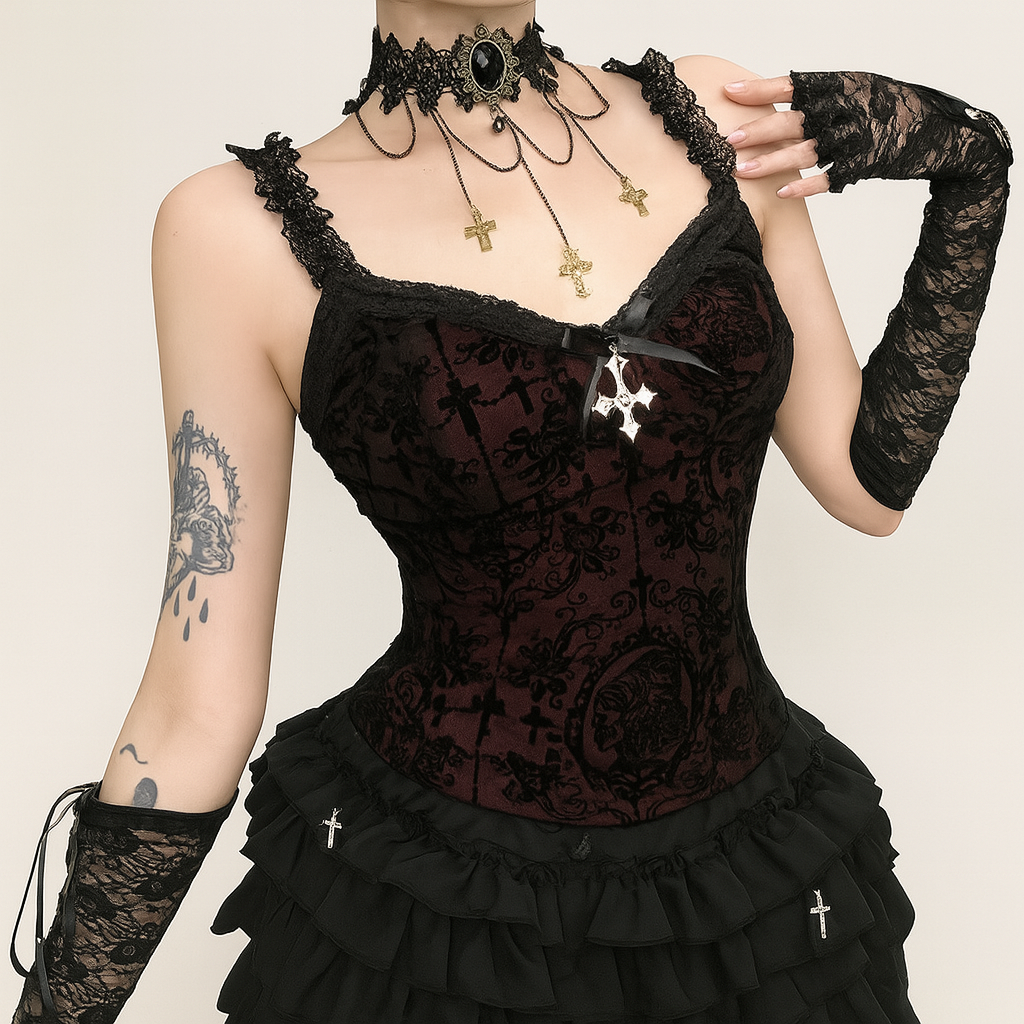 Gothic Grunge Floral Lace Crop Top