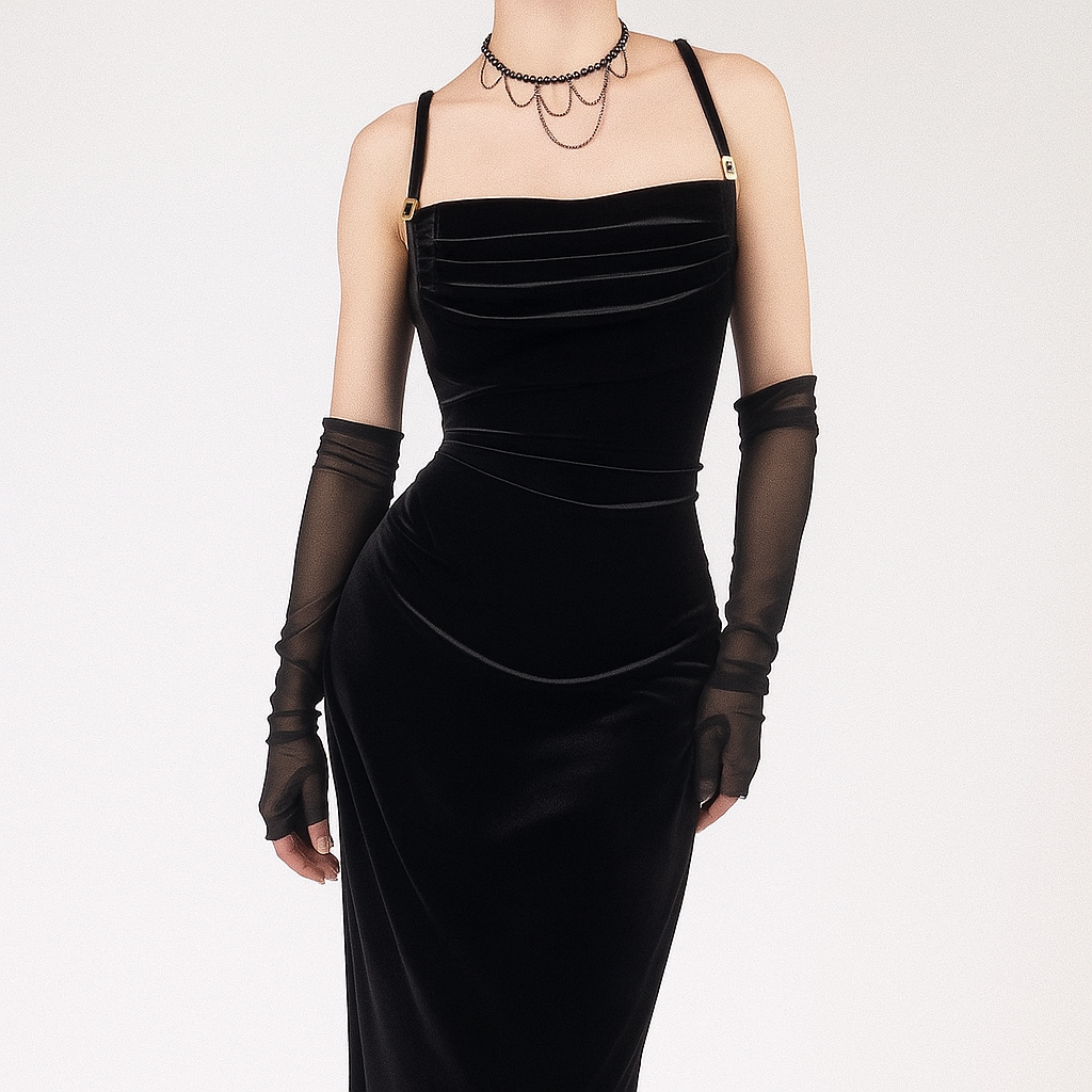 Gothic Velvet Backless Maxi Dress with Slit for Elegant Summer Evenings
