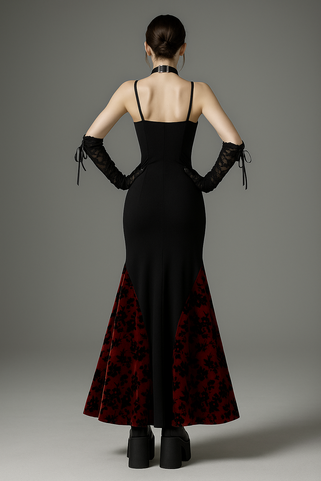 Floral Fringe Gothic Maxi Dress With Lace Accents