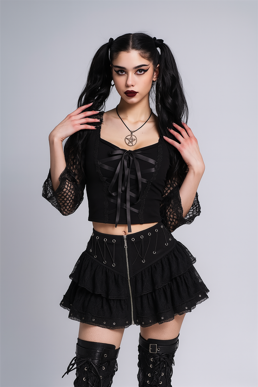 Summer Gothic Lace Ruffled Skirt